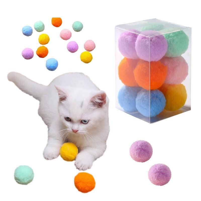 12-Piece Plush Pom-Pom Cat Toy Set