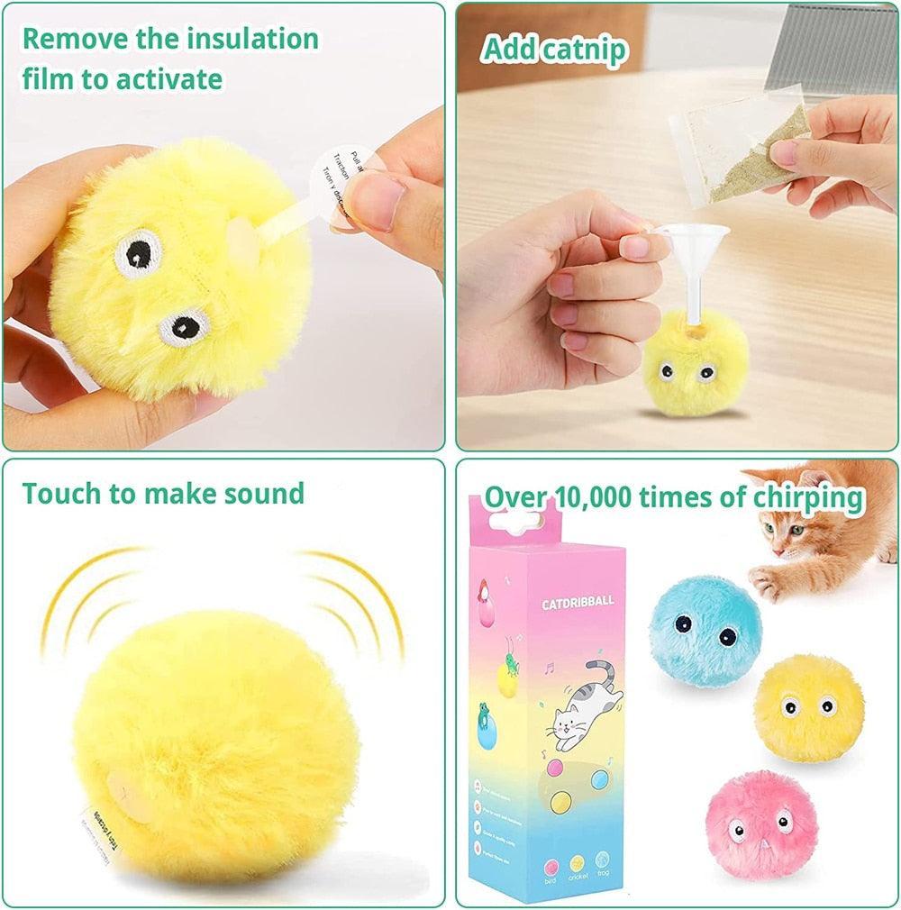 Interactive Chirping Plush Cat Ball